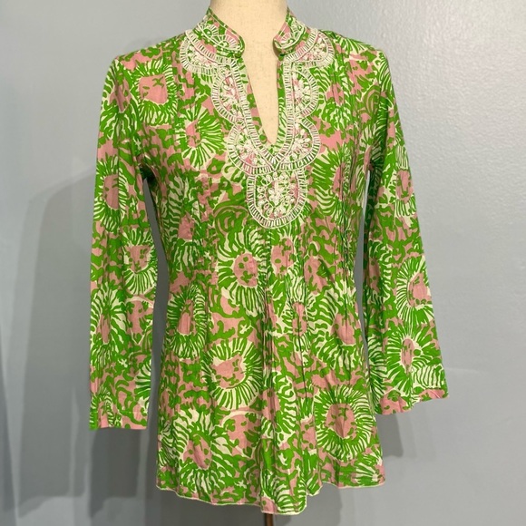 Lilly Pulitzer Sunnyside Lion Print Beaded Tunic Size XS - Picture 2 of 6